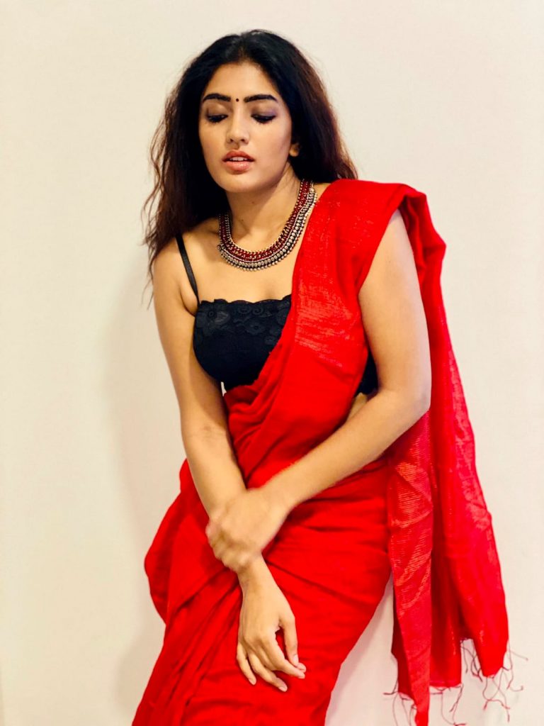 Eesha Rebbalooks ravishing in this red saree