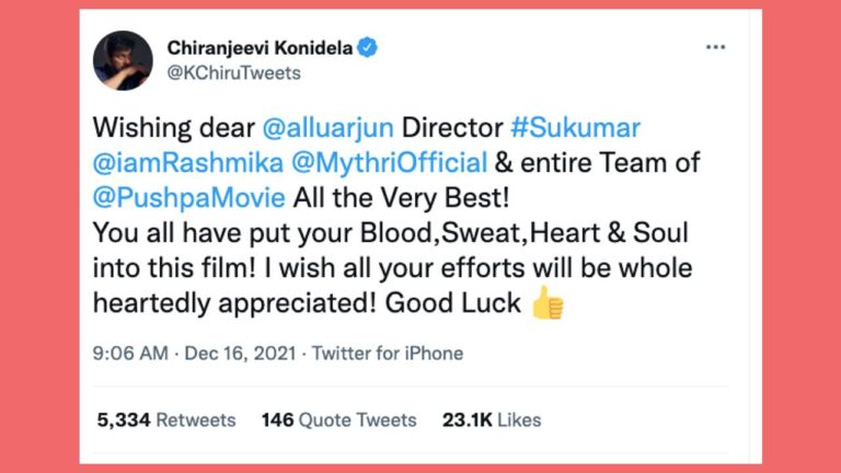 Chiranjeevi special wishes for Pushpa