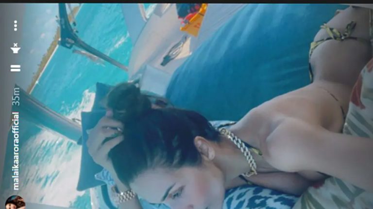 Bikini lady Malaika Arora resting on yacht