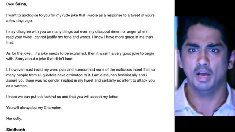 Siddharth apology to Saina Nehwal